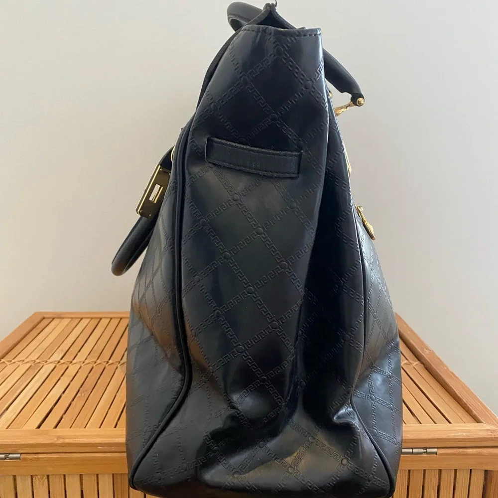 Gianni Versace Medusa quilted black leather Birkin-style Bag Travel Satchel - Picture 3 of 16